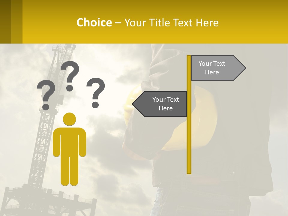 A Man Holding A Yellow Safety Helmet In Front Of A Crane PowerPoint Template