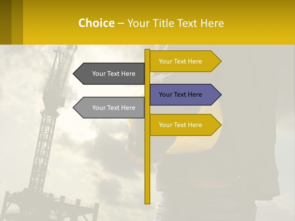 A Man Holding A Yellow Safety Helmet In Front Of A Crane PowerPoint Template