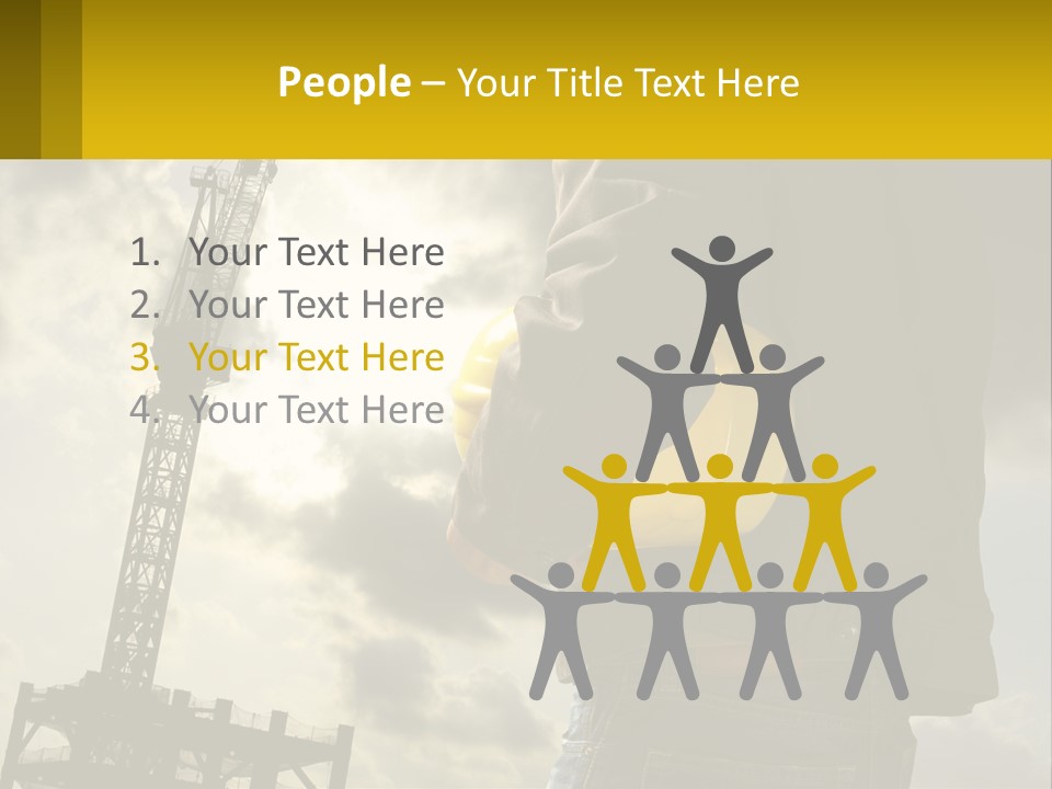 A Man Holding A Yellow Safety Helmet In Front Of A Crane PowerPoint Template