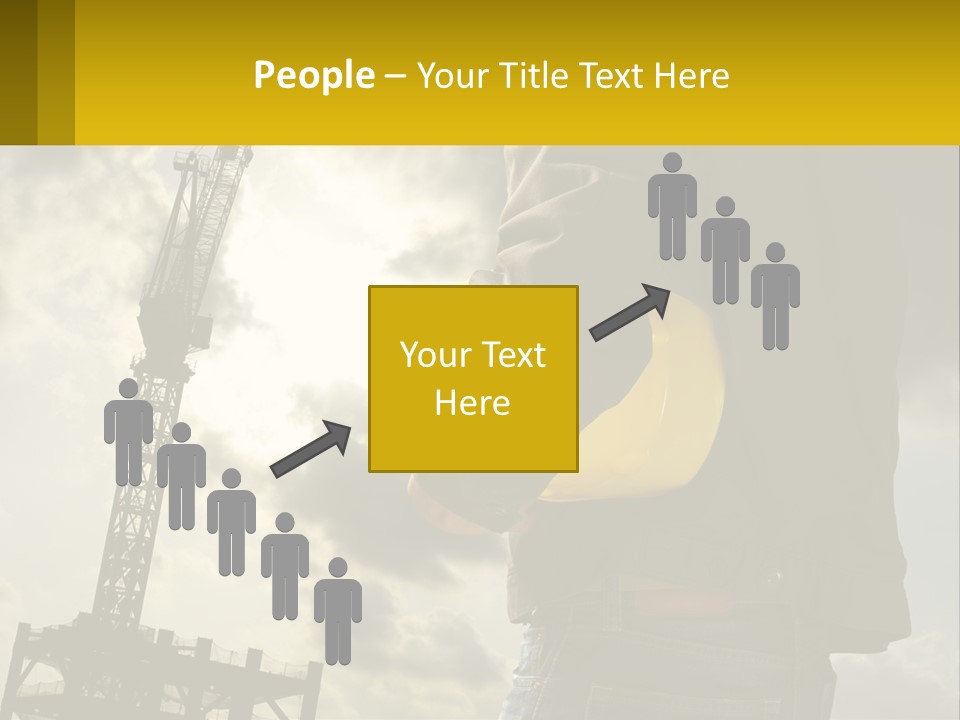 A Man Holding A Yellow Safety Helmet In Front Of A Crane PowerPoint Template