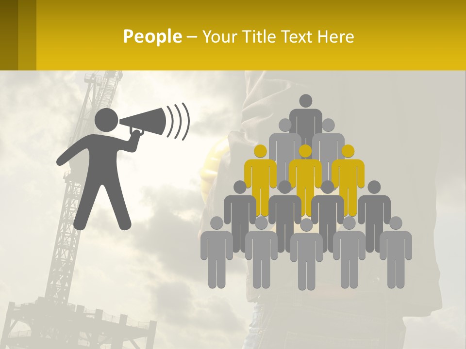 A Man Holding A Yellow Safety Helmet In Front Of A Crane PowerPoint Template