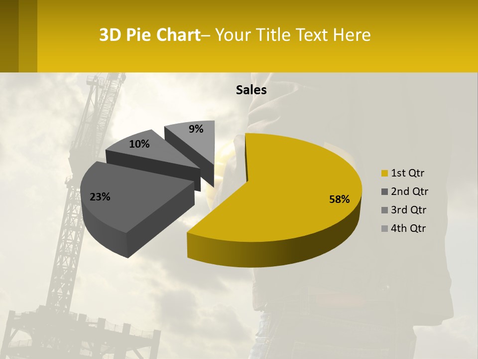 A Man Holding A Yellow Safety Helmet In Front Of A Crane PowerPoint Template