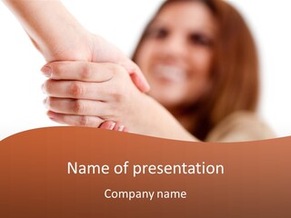 A Woman Holding The Hand Of A Man In Front Of A White Background PowerPoint Template