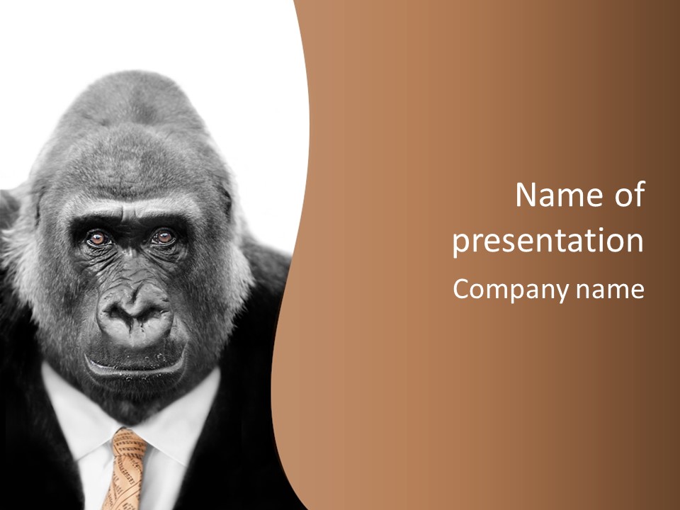 A Gorilla Wearing A Suit And Tie With A Brown Background PowerPoint Template