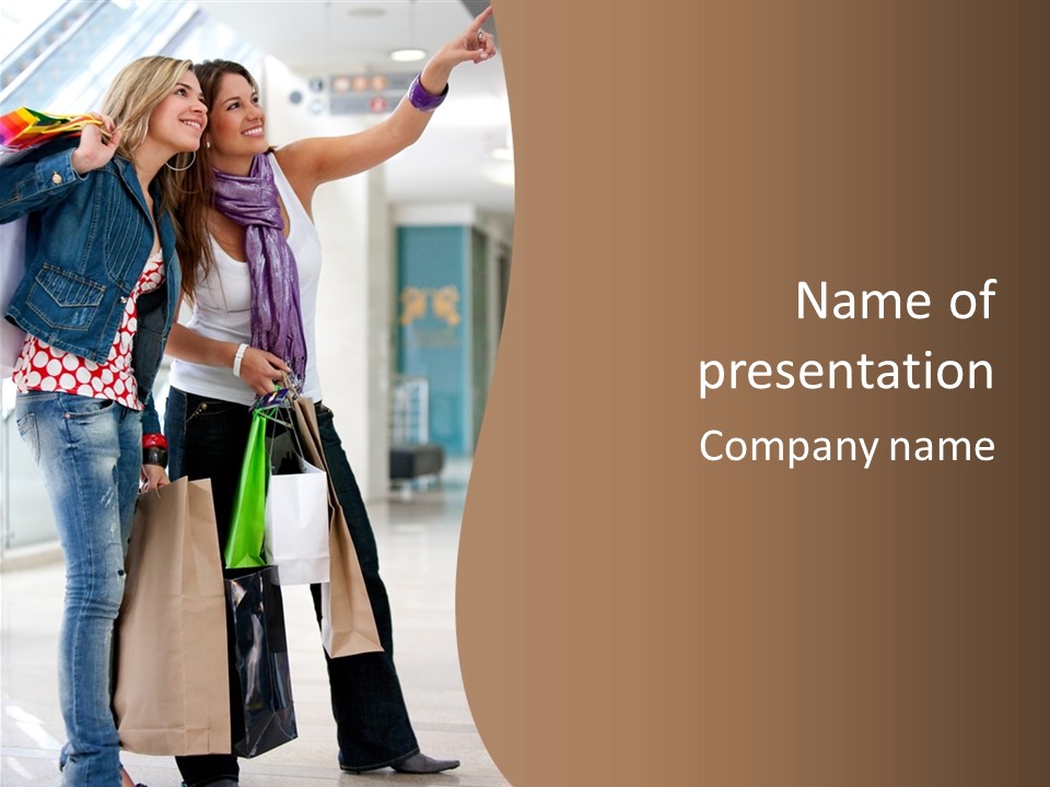 Two Beautiful Women With Shopping Bags Powerpoint Template PowerPoint Template