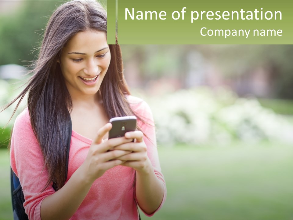A Woman Holding A Cell Phone In Her Hands PowerPoint Template