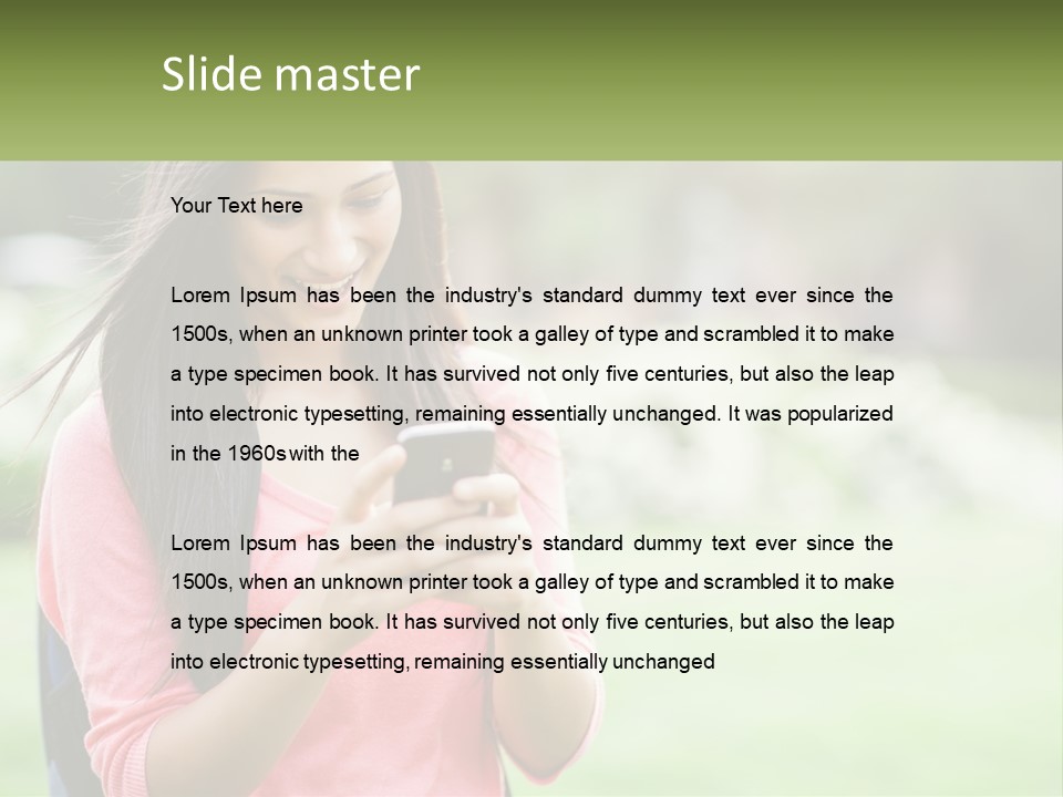 A Woman Holding A Cell Phone In Her Hands PowerPoint Template