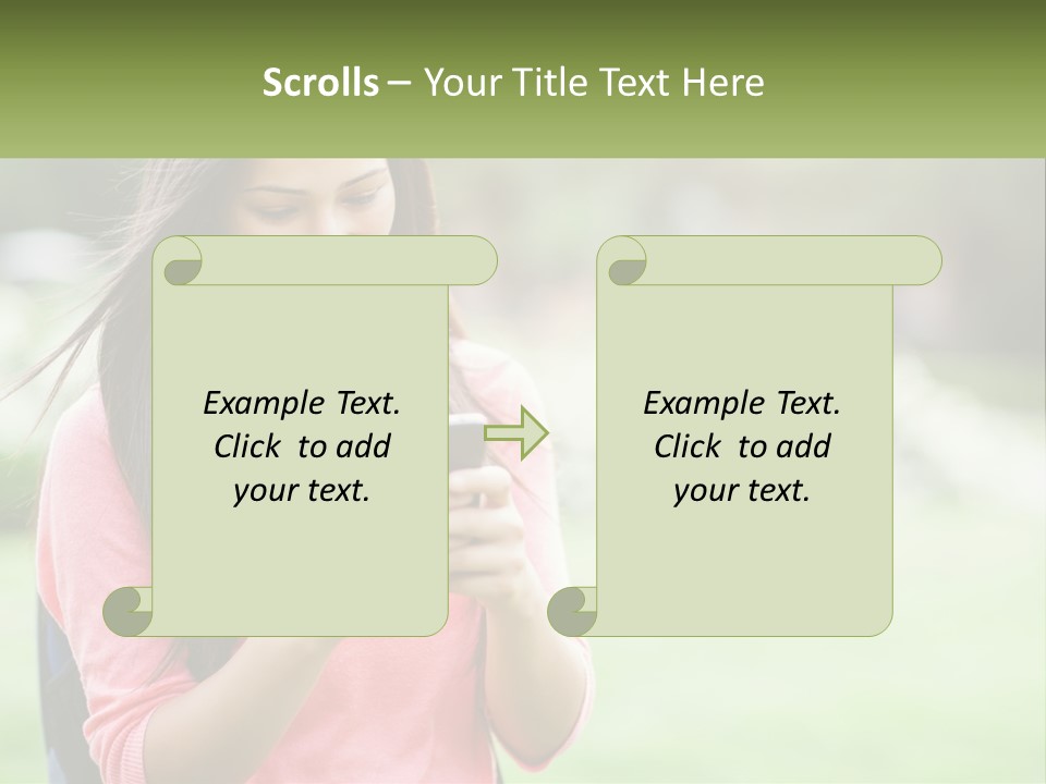 A Woman Holding A Cell Phone In Her Hands PowerPoint Template