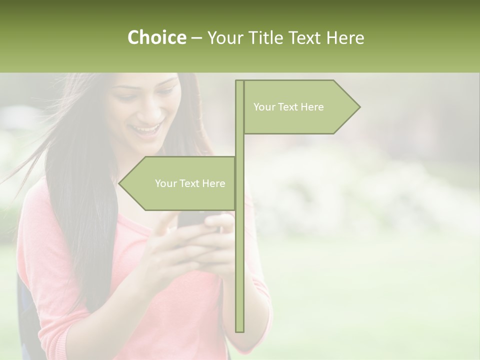 A Woman Holding A Cell Phone In Her Hands PowerPoint Template