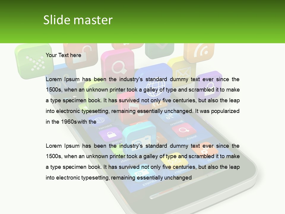 A Cell Phone With A Lot Of Colorful App Icons Coming Out Of It PowerPoint Template