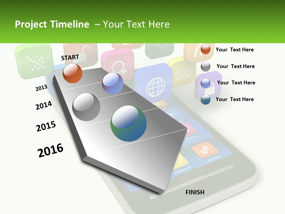 A Cell Phone With A Lot Of Colorful App Icons Coming Out Of It PowerPoint Template