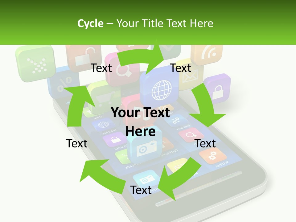 A Cell Phone With A Lot Of Colorful App Icons Coming Out Of It PowerPoint Template