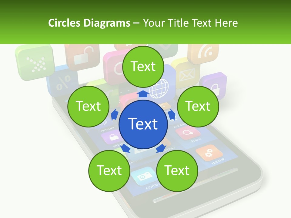 A Cell Phone With A Lot Of Colorful App Icons Coming Out Of It PowerPoint Template