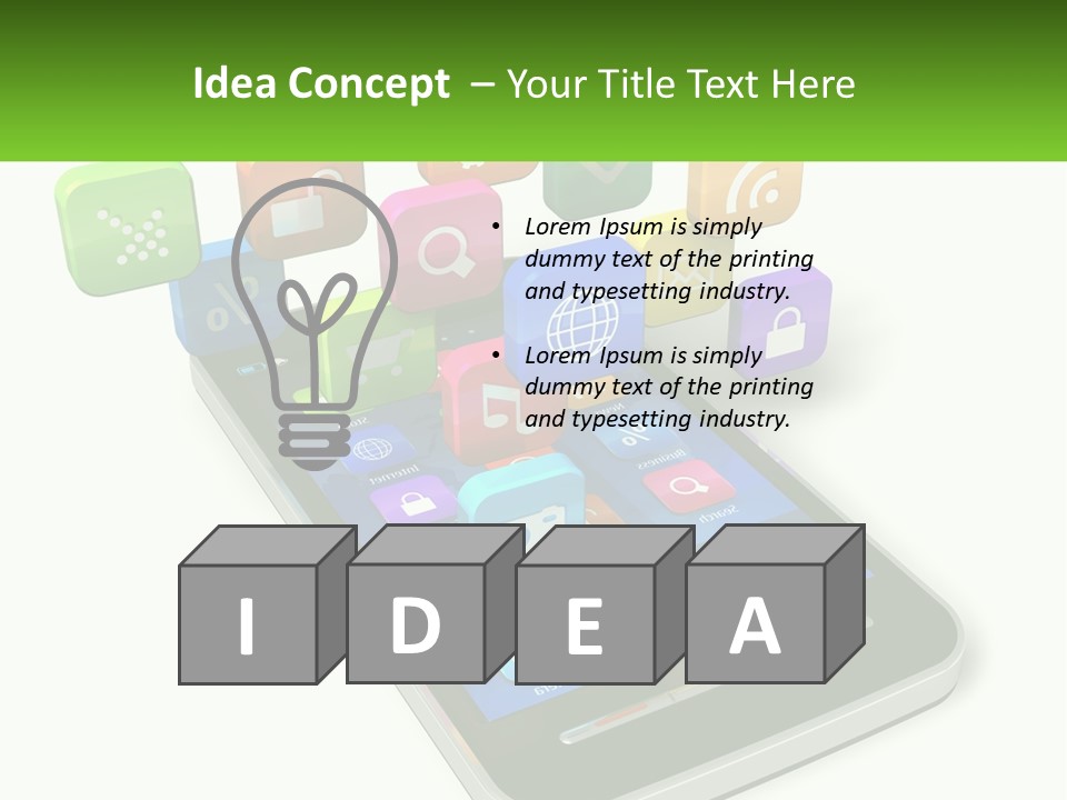 A Cell Phone With A Lot Of Colorful App Icons Coming Out Of It PowerPoint Template