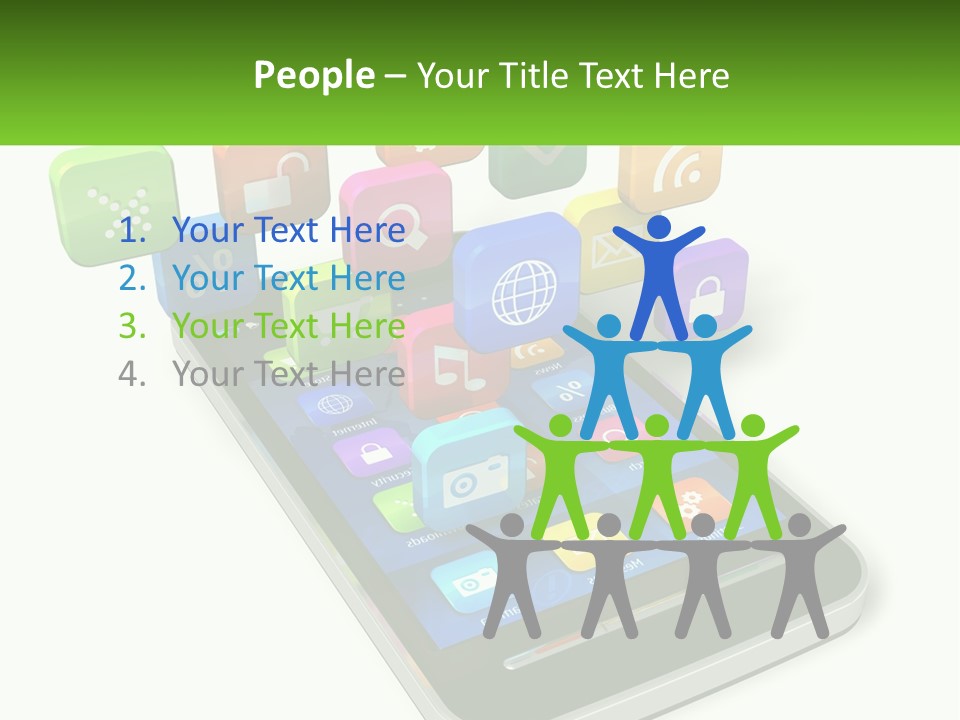 A Cell Phone With A Lot Of Colorful App Icons Coming Out Of It PowerPoint Template