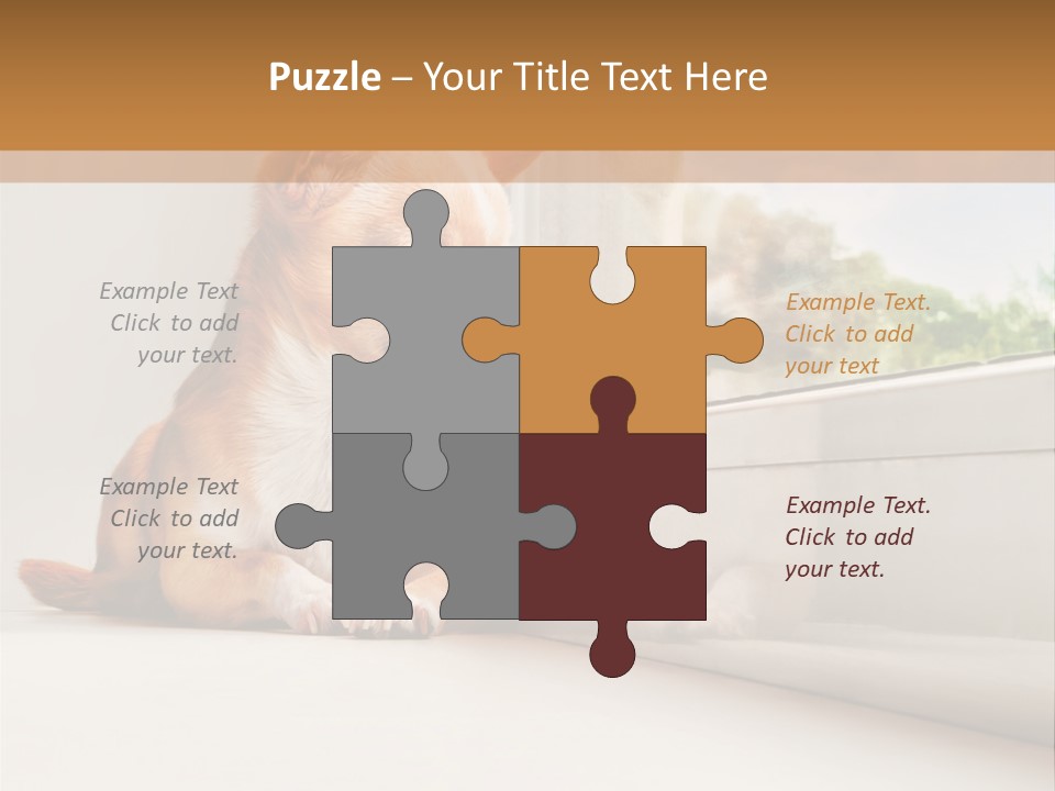 A Small Dog Is Looking Out Of A Window PowerPoint Template