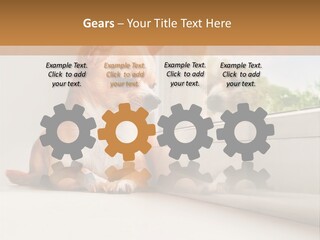 A Small Dog Is Looking Out Of A Window PowerPoint Template