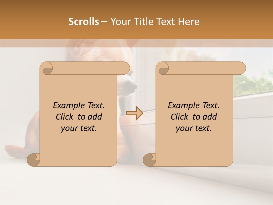 A Small Dog Is Looking Out Of A Window PowerPoint Template