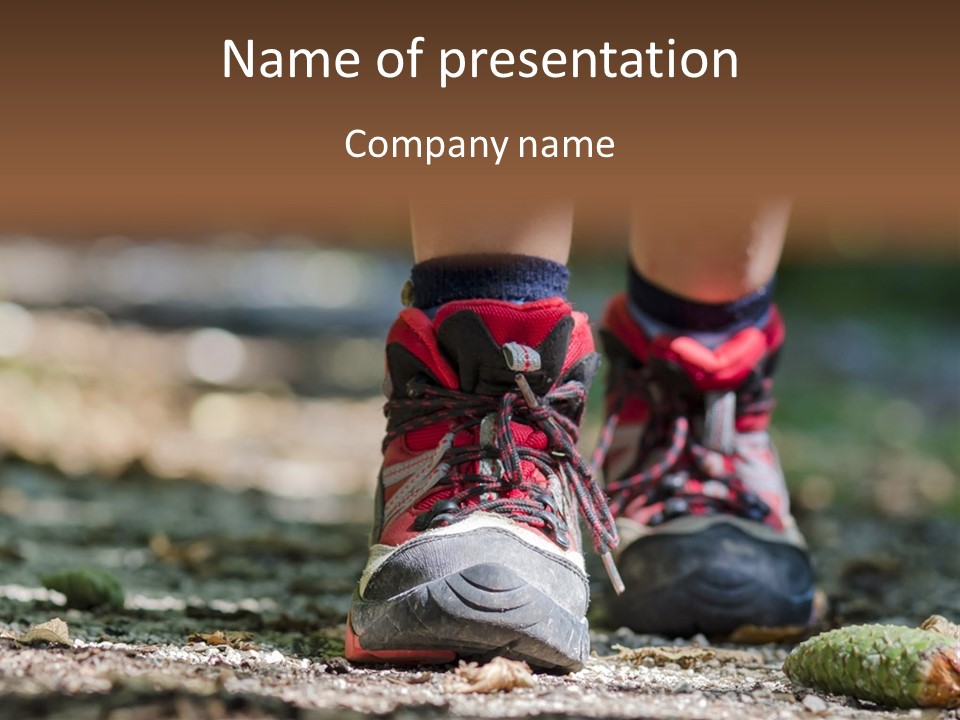 A Person's Feet In Hiking Shoes On The Ground PowerPoint Template
