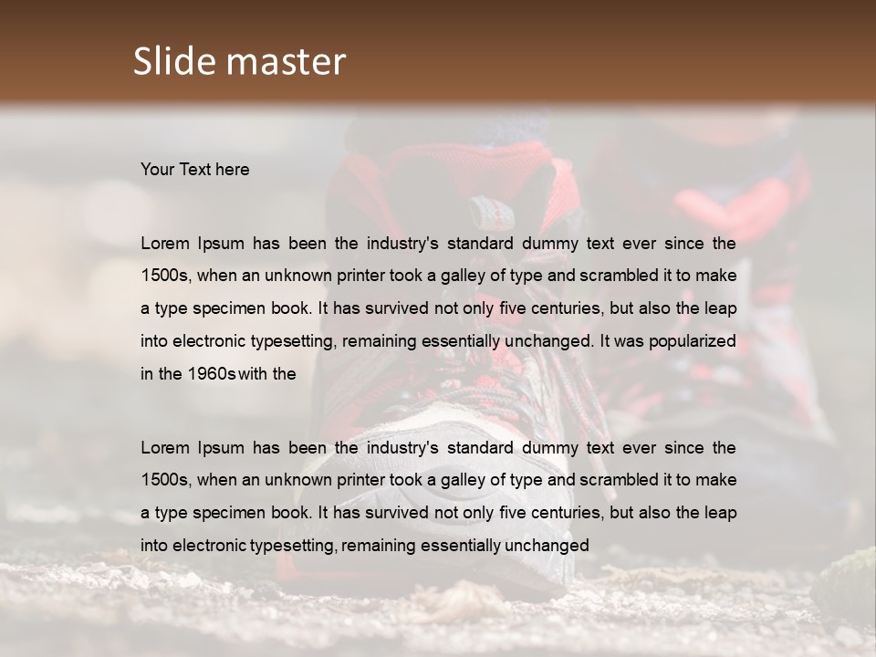 A Person's Feet In Hiking Shoes On The Ground PowerPoint Template