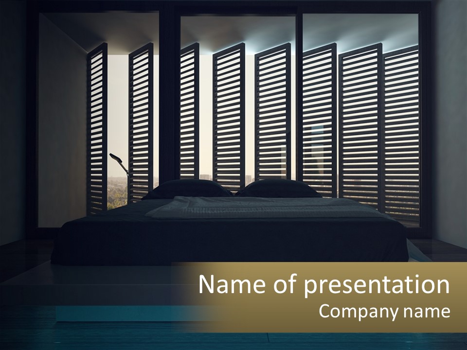 A Bed Sitting In A Bedroom Next To A Window PowerPoint Template