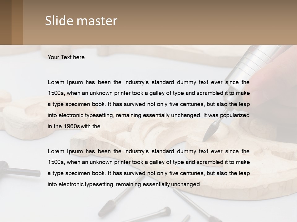 A Person Is Carving A Piece Of Wood With A Drill PowerPoint Template