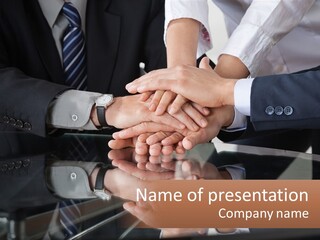 A Group Of Business People Stacking Their Hands Together PowerPoint Template