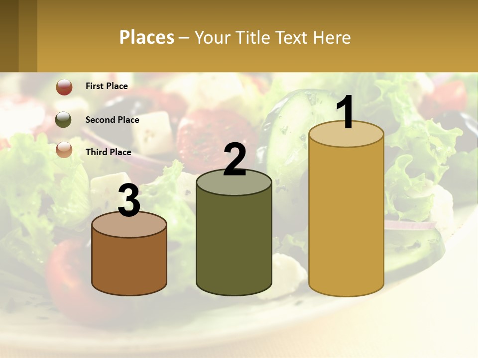 A Salad With Cucumbers And Olives On A Plate PowerPoint Template