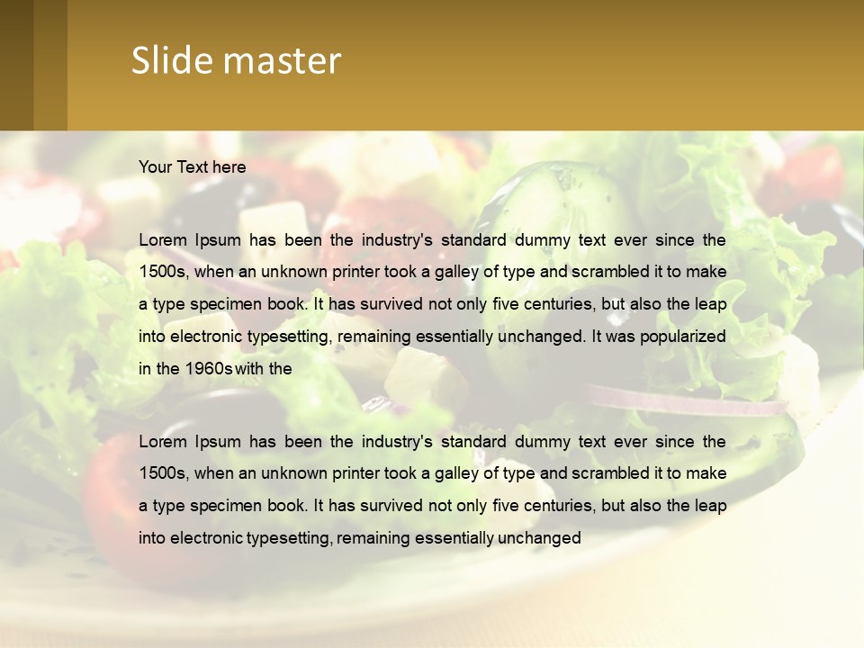 A Salad With Cucumbers And Olives On A Plate PowerPoint Template