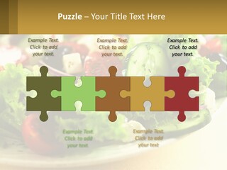 A Salad With Cucumbers And Olives On A Plate PowerPoint Template