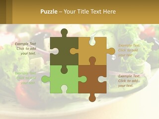 A Salad With Cucumbers And Olives On A Plate PowerPoint Template