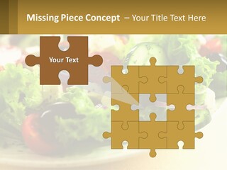 A Salad With Cucumbers And Olives On A Plate PowerPoint Template