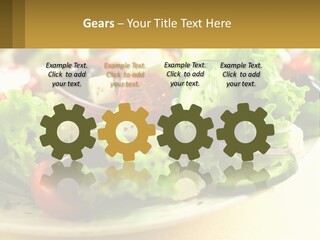A Salad With Cucumbers And Olives On A Plate PowerPoint Template
