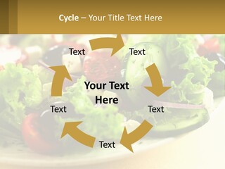 A Salad With Cucumbers And Olives On A Plate PowerPoint Template