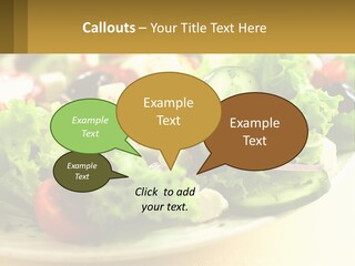 A Salad With Cucumbers And Olives On A Plate PowerPoint Template