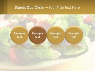 A Salad With Cucumbers And Olives On A Plate PowerPoint Template