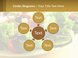 A Salad With Cucumbers And Olives On A Plate PowerPoint Template