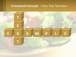 A Salad With Cucumbers And Olives On A Plate PowerPoint Template