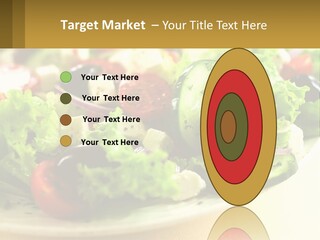 A Salad With Cucumbers And Olives On A Plate PowerPoint Template