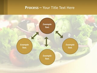 A Salad With Cucumbers And Olives On A Plate PowerPoint Template