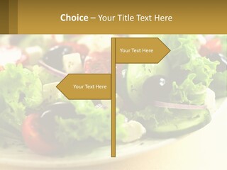 A Salad With Cucumbers And Olives On A Plate PowerPoint Template