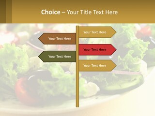 A Salad With Cucumbers And Olives On A Plate PowerPoint Template