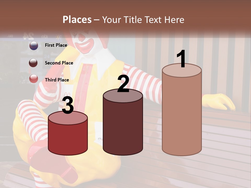 A Clown Sitting On A Bench In Front Of A Building PowerPoint Template