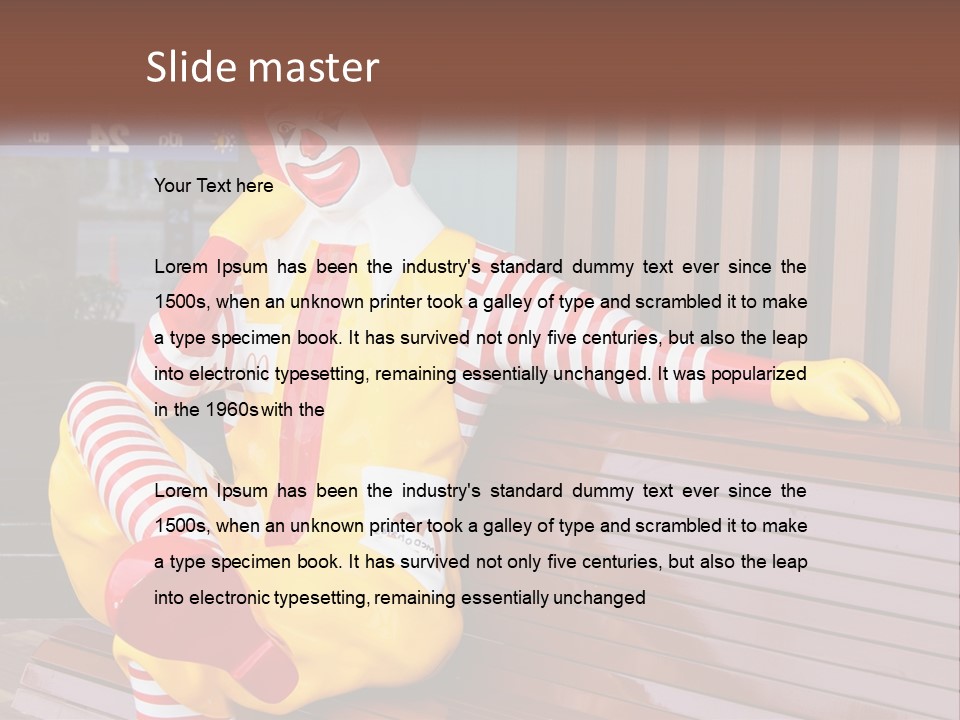 A Clown Sitting On A Bench In Front Of A Building PowerPoint Template