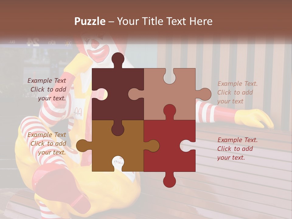 A Clown Sitting On A Bench In Front Of A Building PowerPoint Template