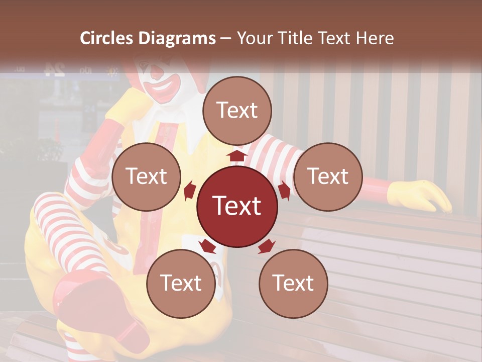A Clown Sitting On A Bench In Front Of A Building PowerPoint Template
