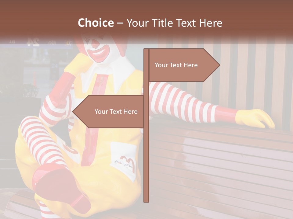 A Clown Sitting On A Bench In Front Of A Building PowerPoint Template
