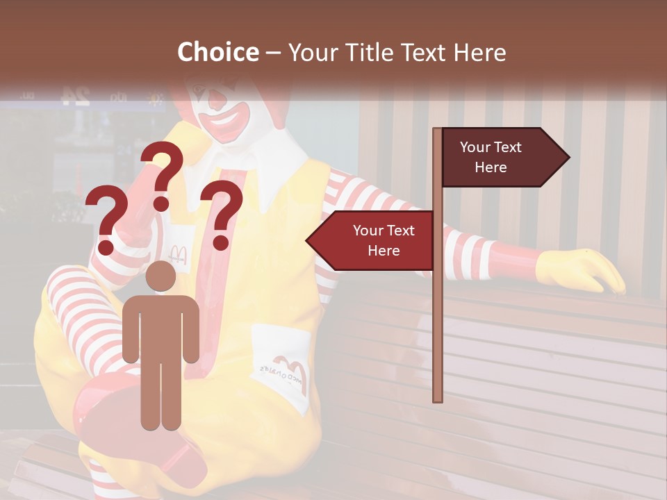 A Clown Sitting On A Bench In Front Of A Building PowerPoint Template