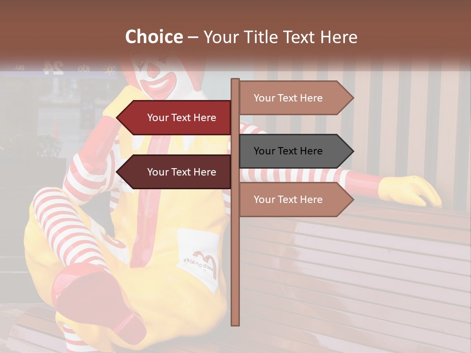 A Clown Sitting On A Bench In Front Of A Building PowerPoint Template