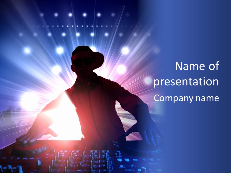 A Dj Mixing Music In Front Of Bright Lights PowerPoint Template